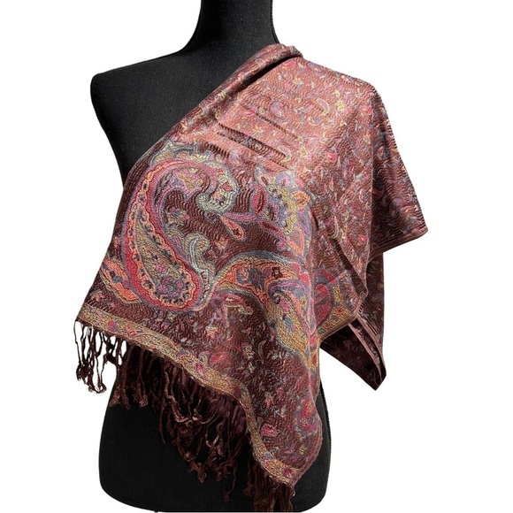 Elegant Shawl in Dark Maroon- Versatile Wrap, Scarf, Poncho, or Cape Soft Rayon - Picture 5 of 16